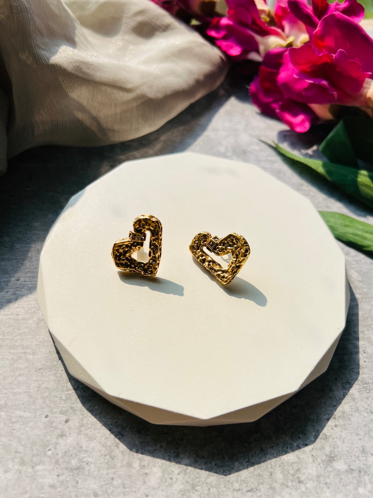 Golden Embrace Heart Studs