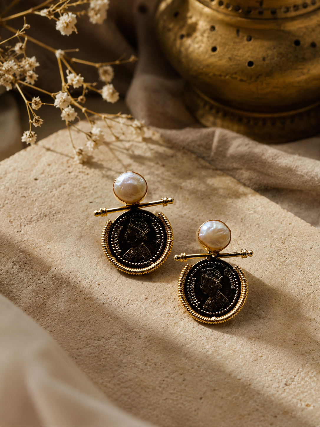 Regal Pearl Coin Earrings