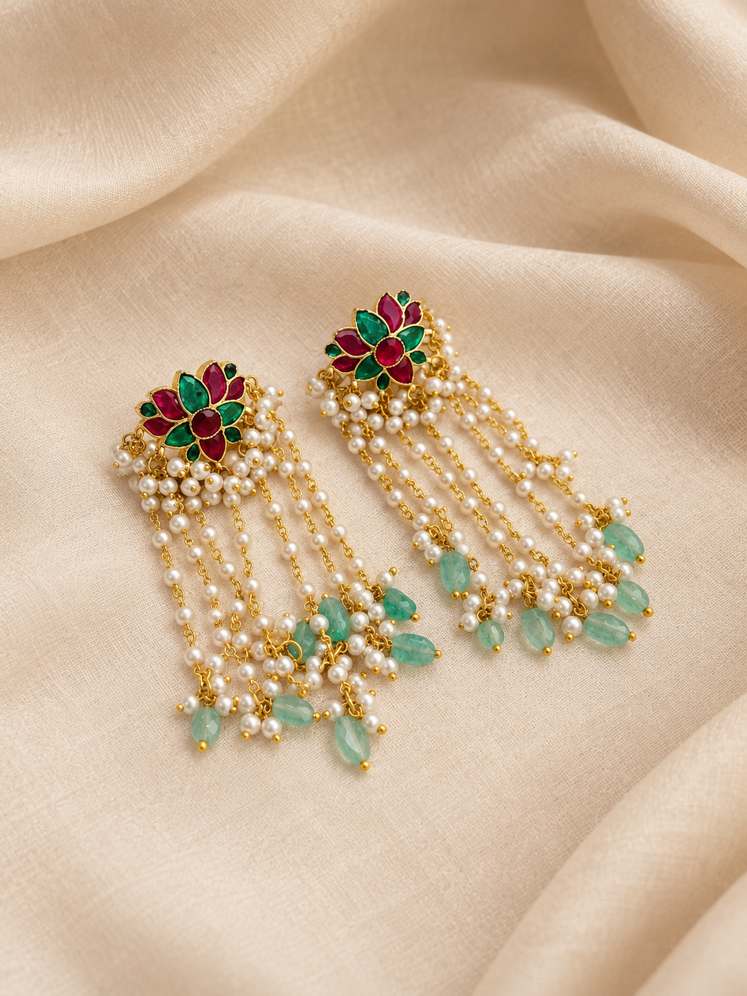 Enamel Bloom Pearl Cascade Earrings