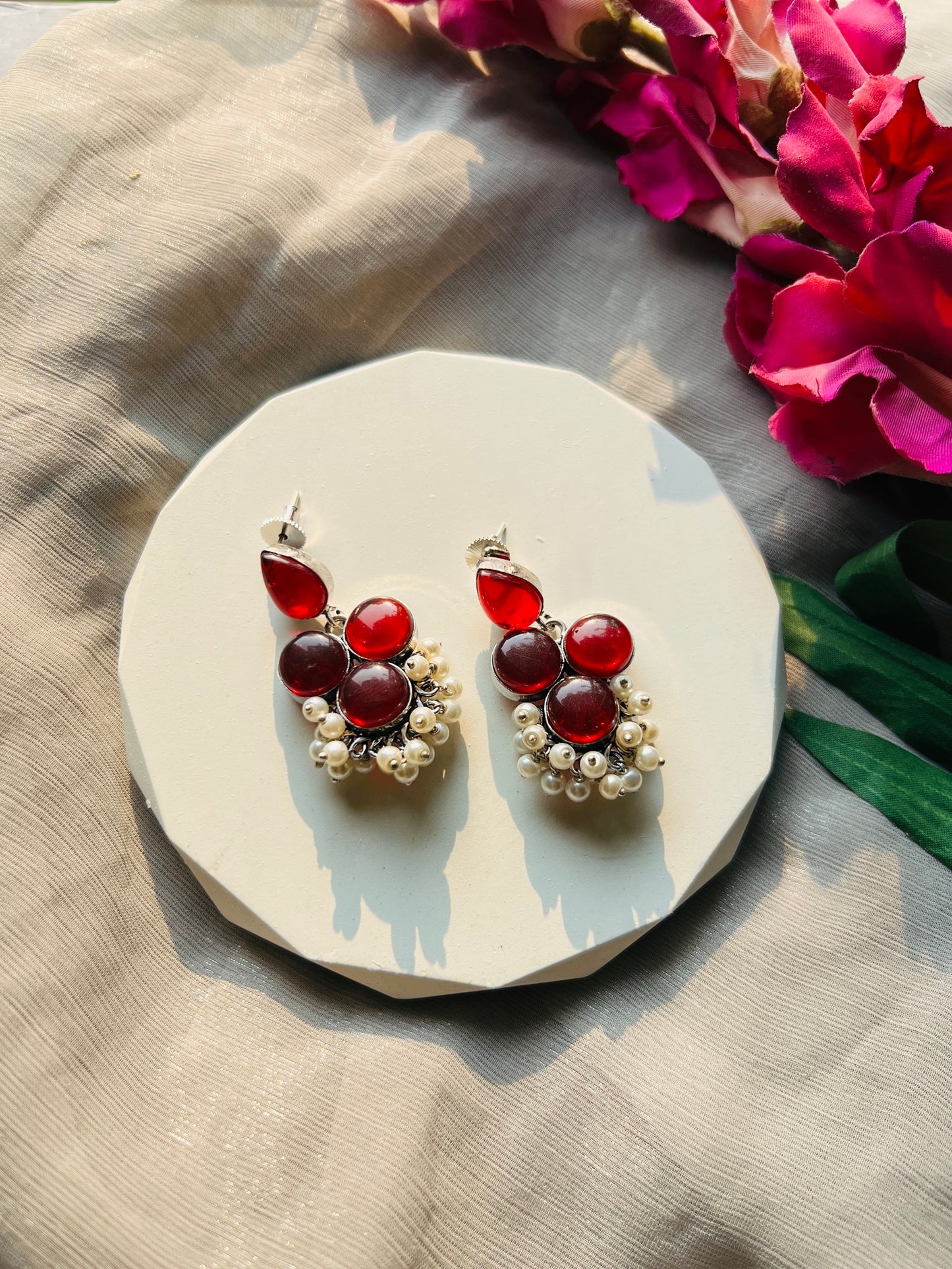 Ruby Pearl Bloom Earrings