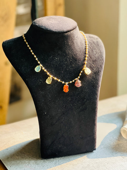 Natural Stone Blossom Drop Necklace