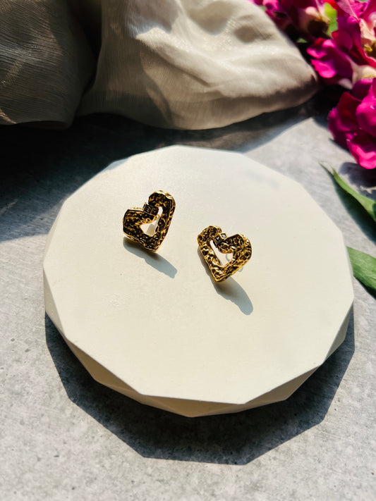 Golden Embrace Heart Studs
