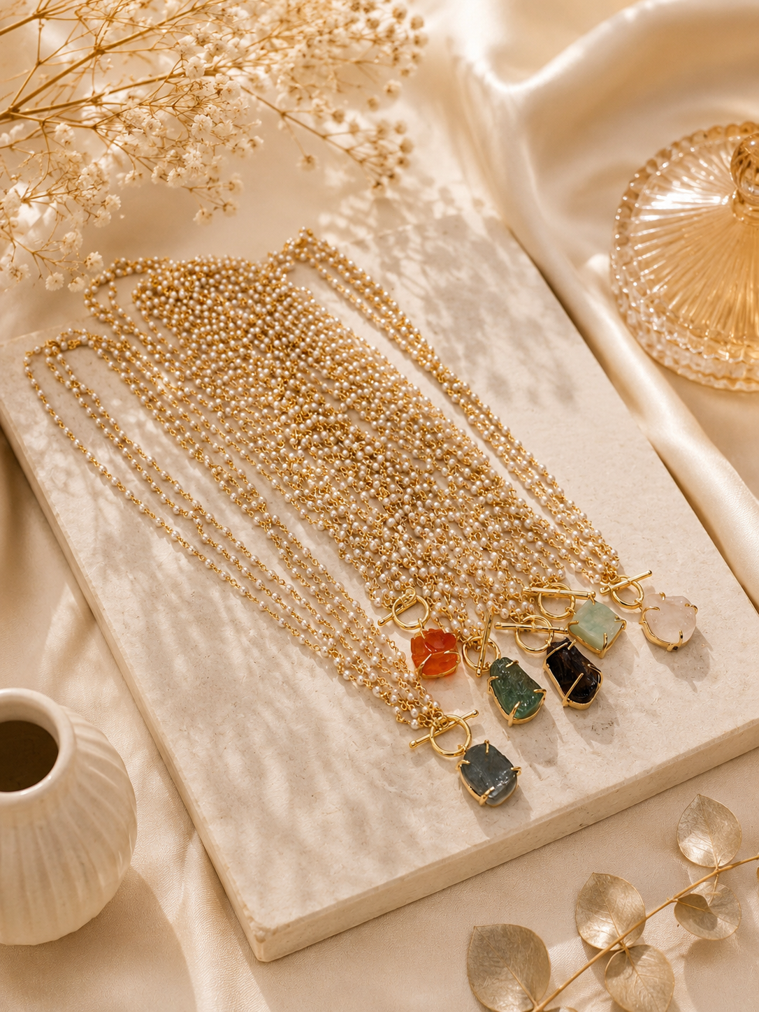 Pearl Prism Gemstone Pendant Necklace