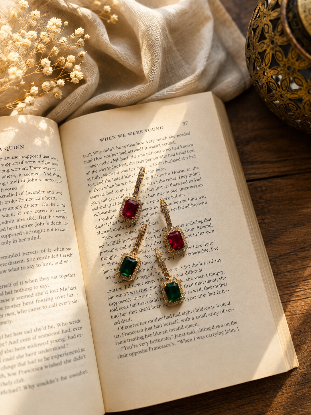 Ruby Emerald Cascade Earrings