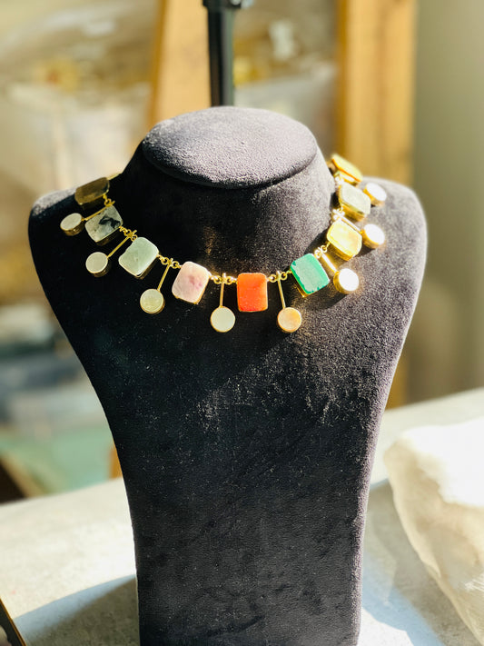 Coral Stone Gold Drop Necklace