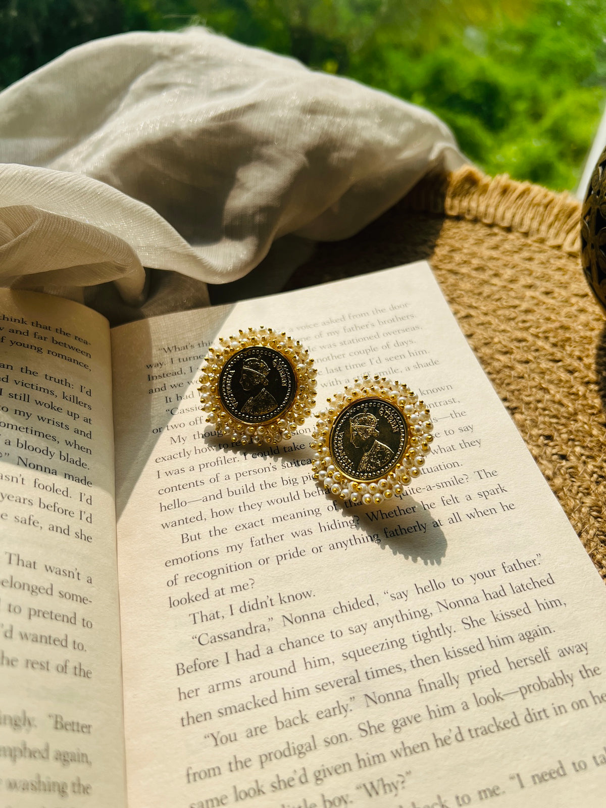 Maharani Coin Pearl Stud Earrings