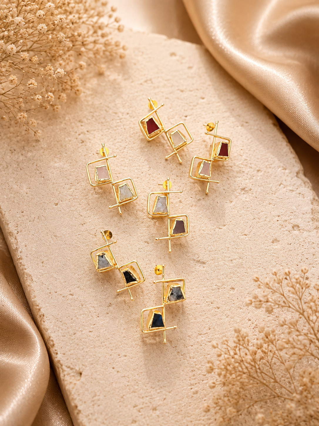 Geometric Gemstone Stud Earrings