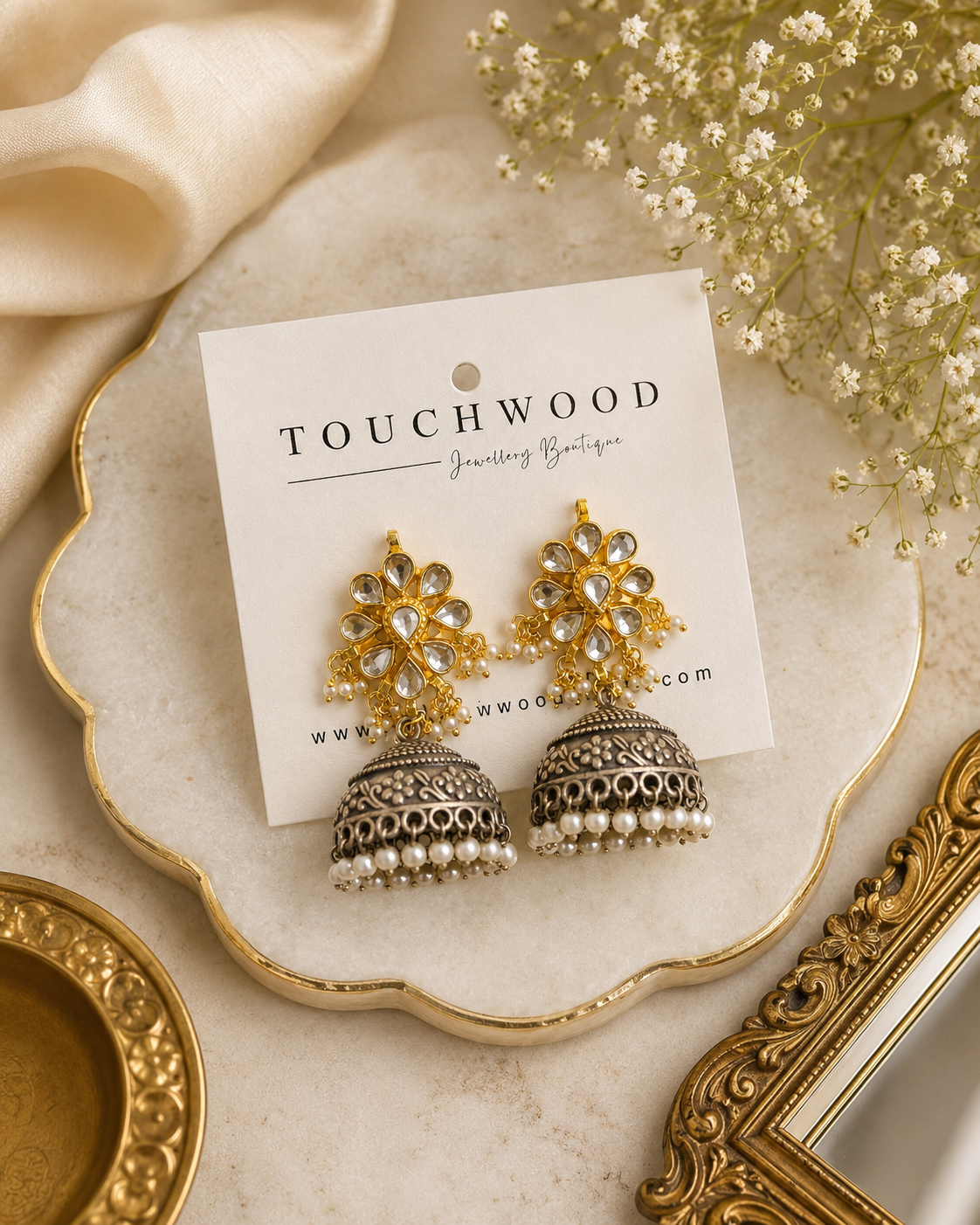 Noor Kundan Oxidised Jhumkas