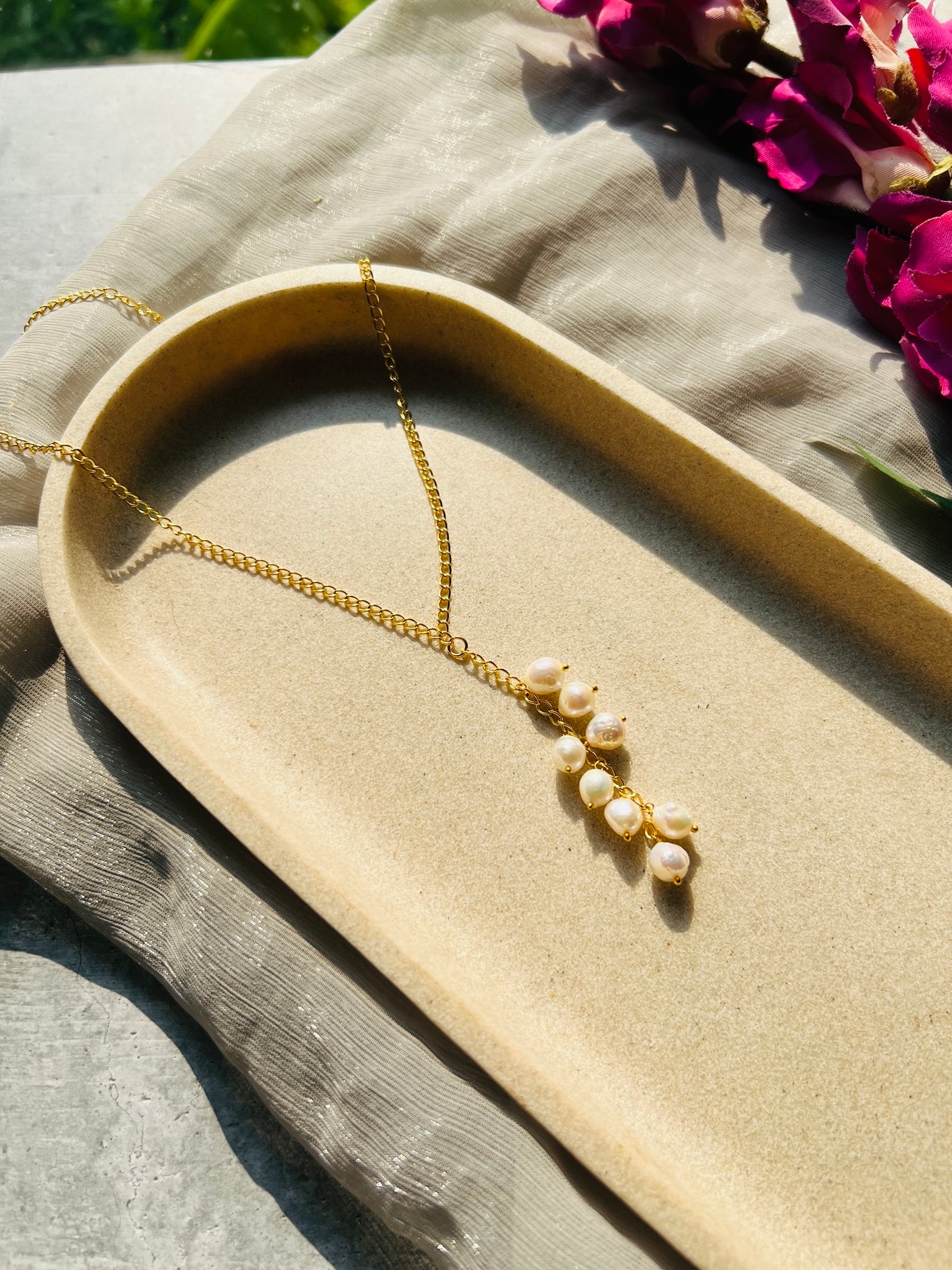 Pearl Cascade Gold Chain Necklace