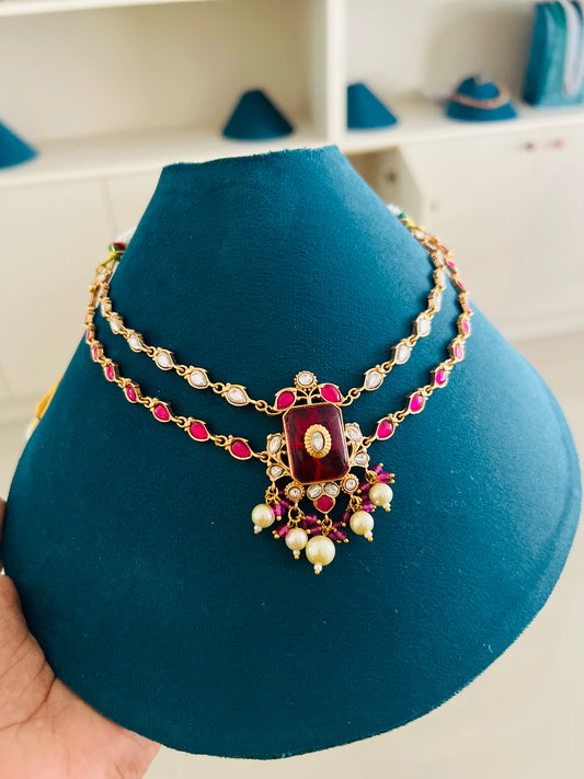 Ruby Veil Dual-Layer Necklace