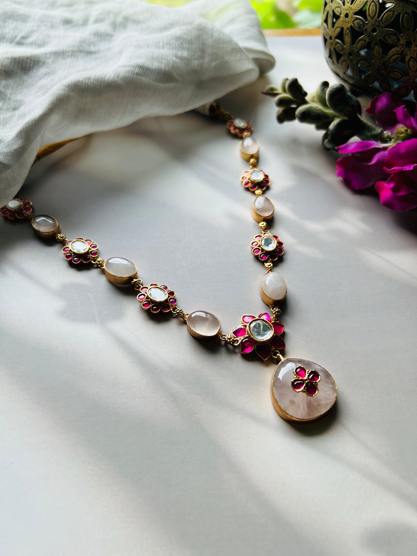 Blush Garnet Bloom Neckpiece