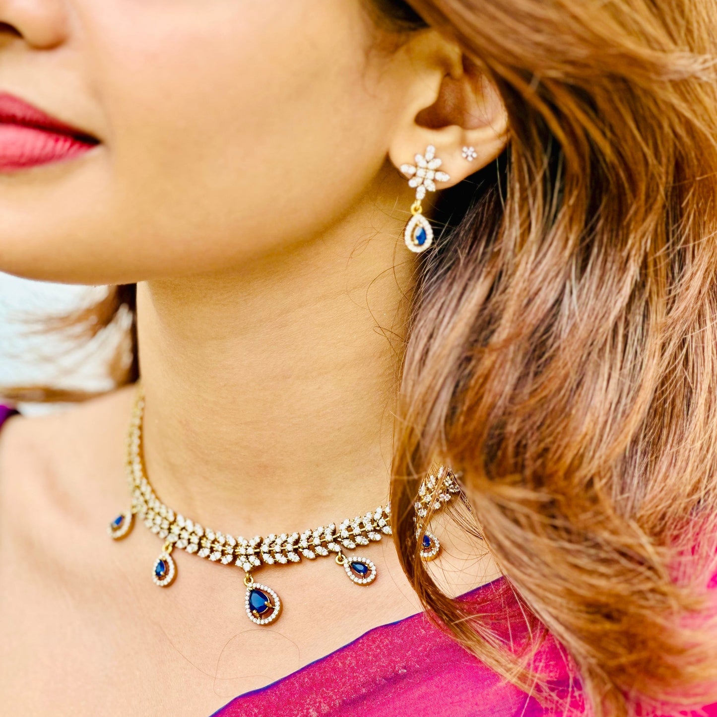 ANANDHA NAVY BLUE STONE NECKPIECE - Neckpiece