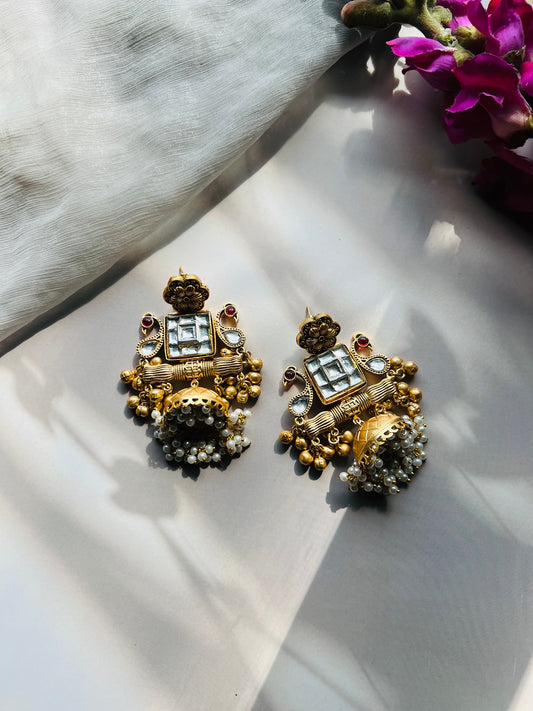 Mayur Kundan Ghungroo Jhumka - Earrings