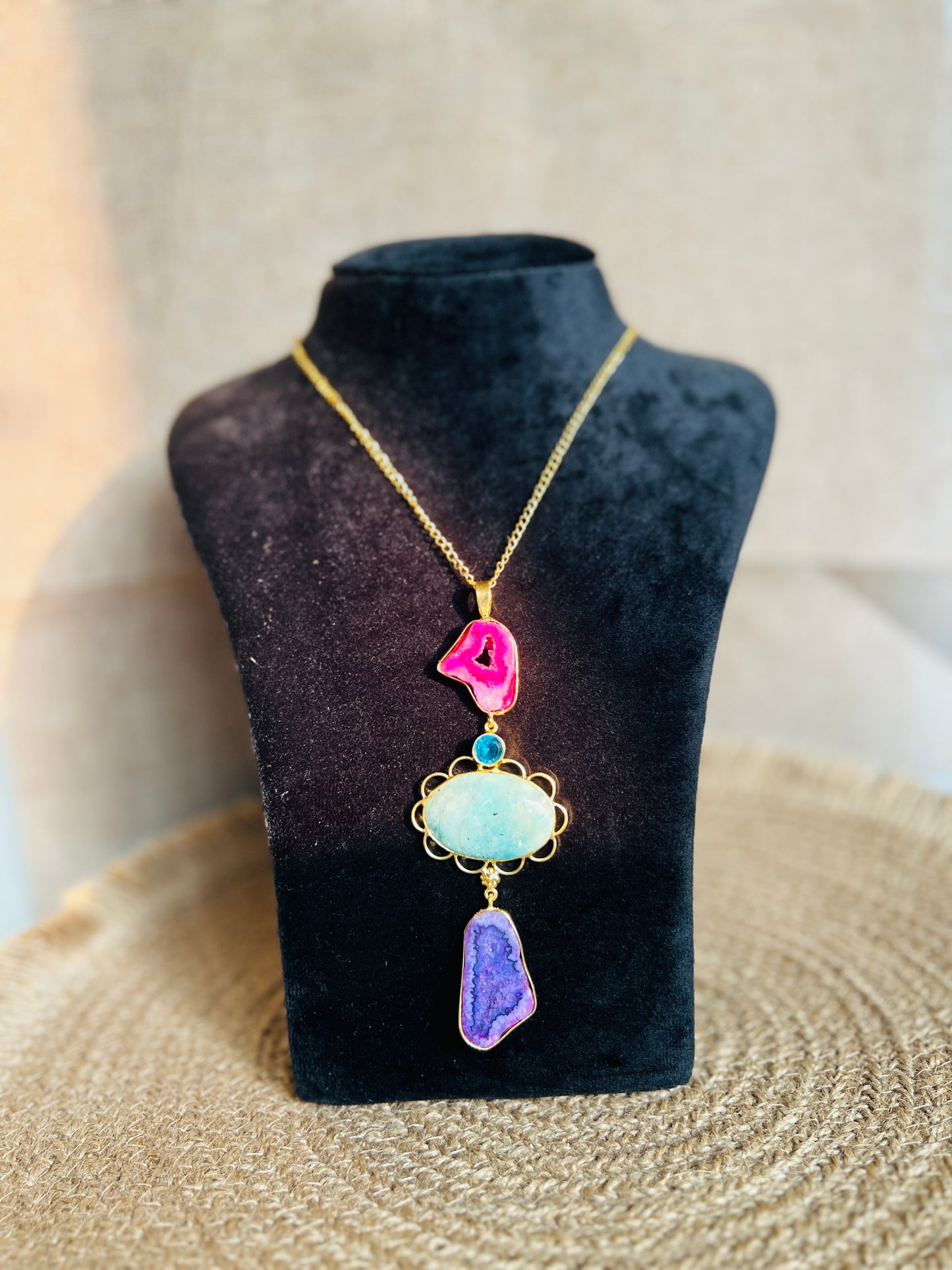 Natural Stone Long Pendant chain - Neckpiece