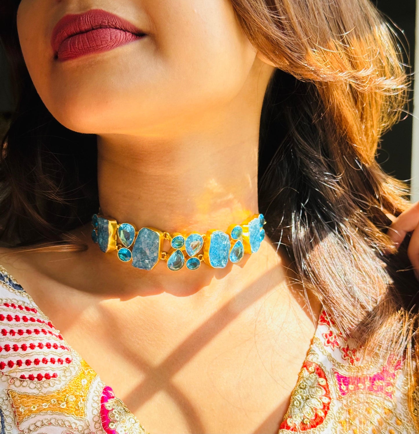 BENNETT AQUA BLUE CHOKER - Neckpiece