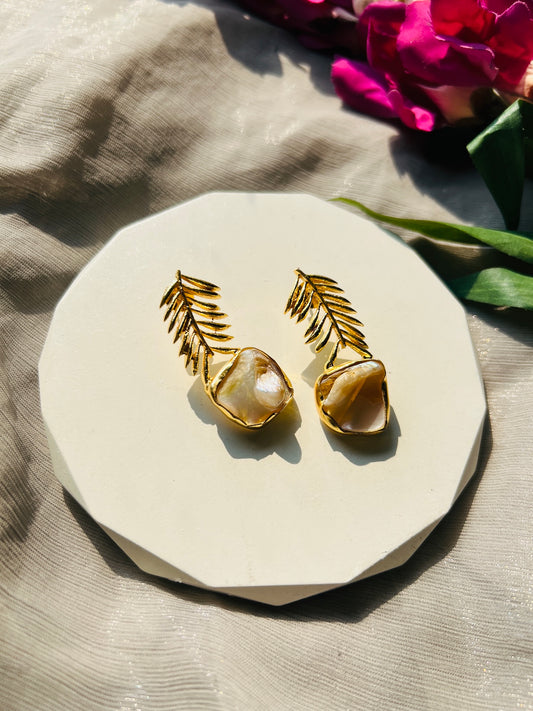 Golden Fern Natural Stone Earrings