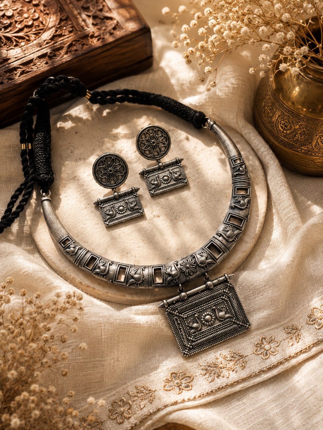 Mayura Antique Silver Necklace Set