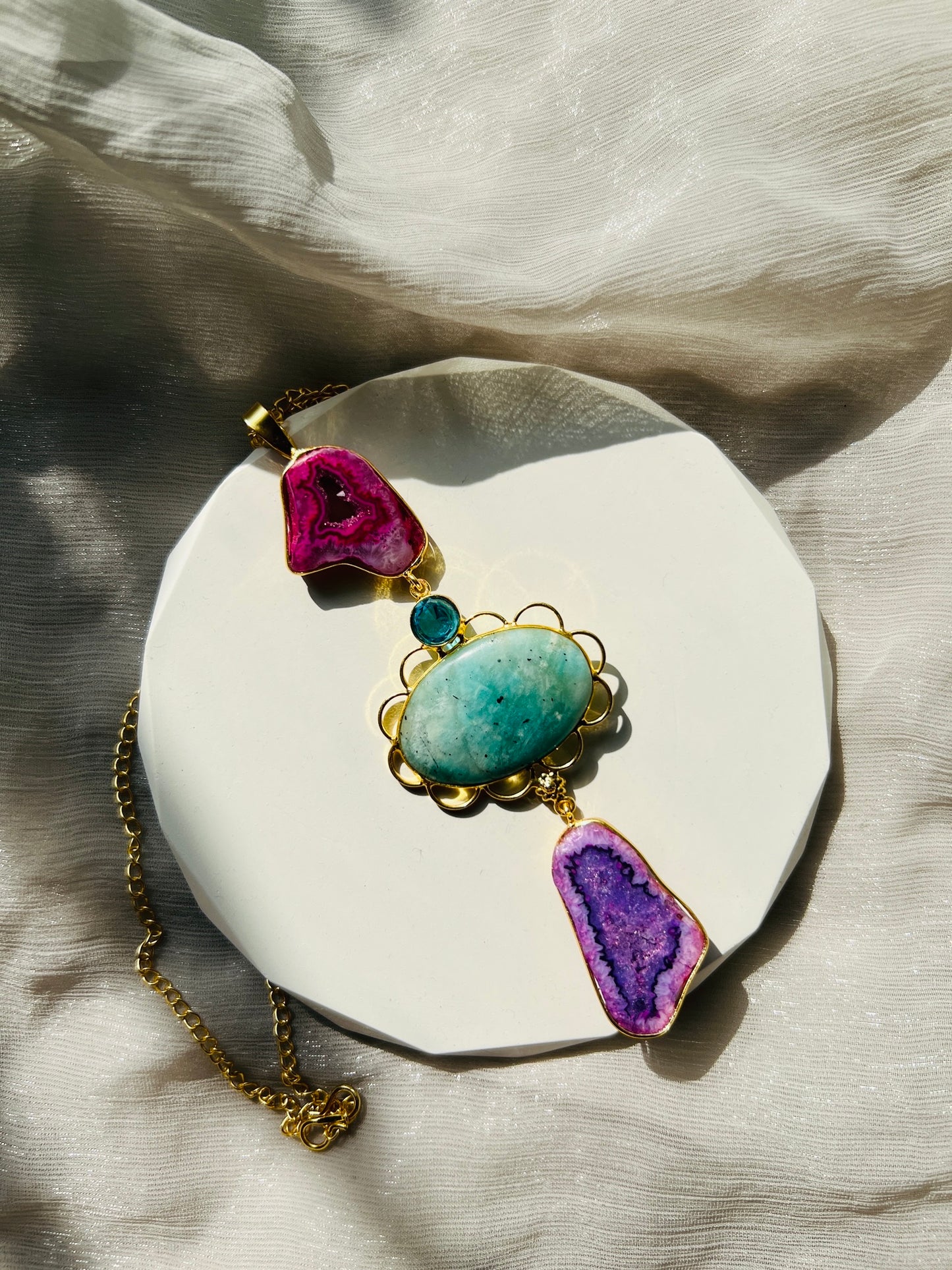 Natural Stone Long Pendant chain - Neckpiece