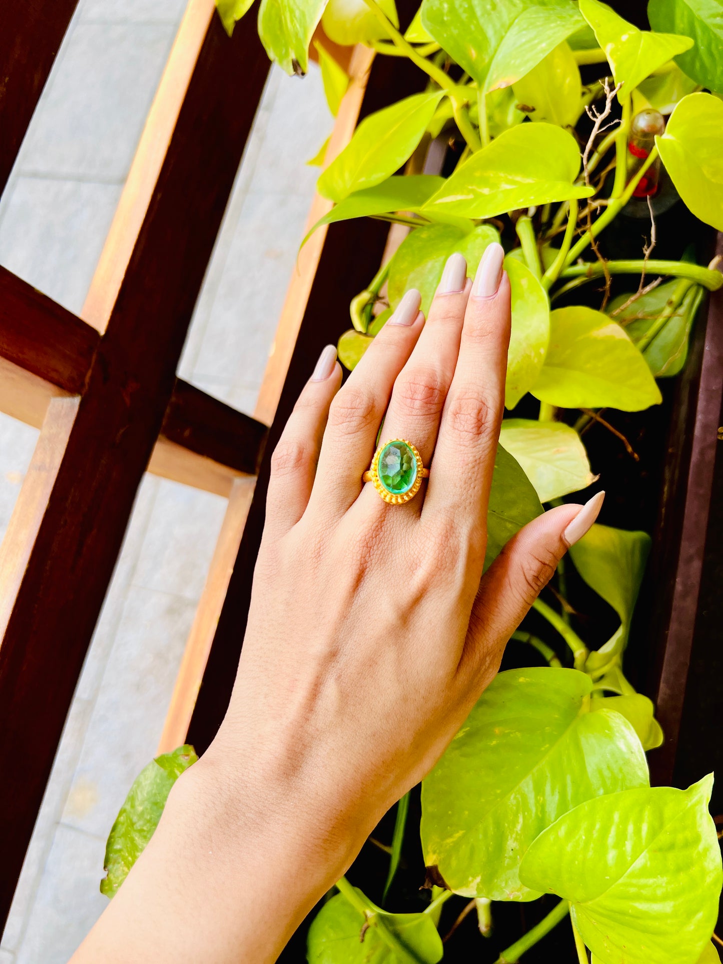IZA GREEN STONE RING - rings