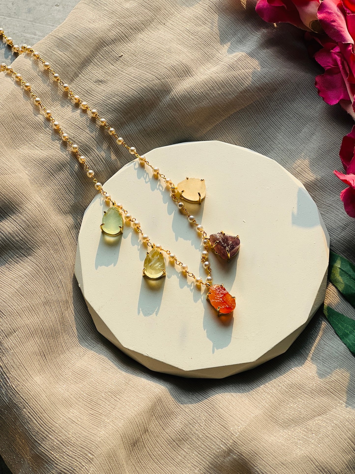 Natural Stone Blossom Drop Necklace