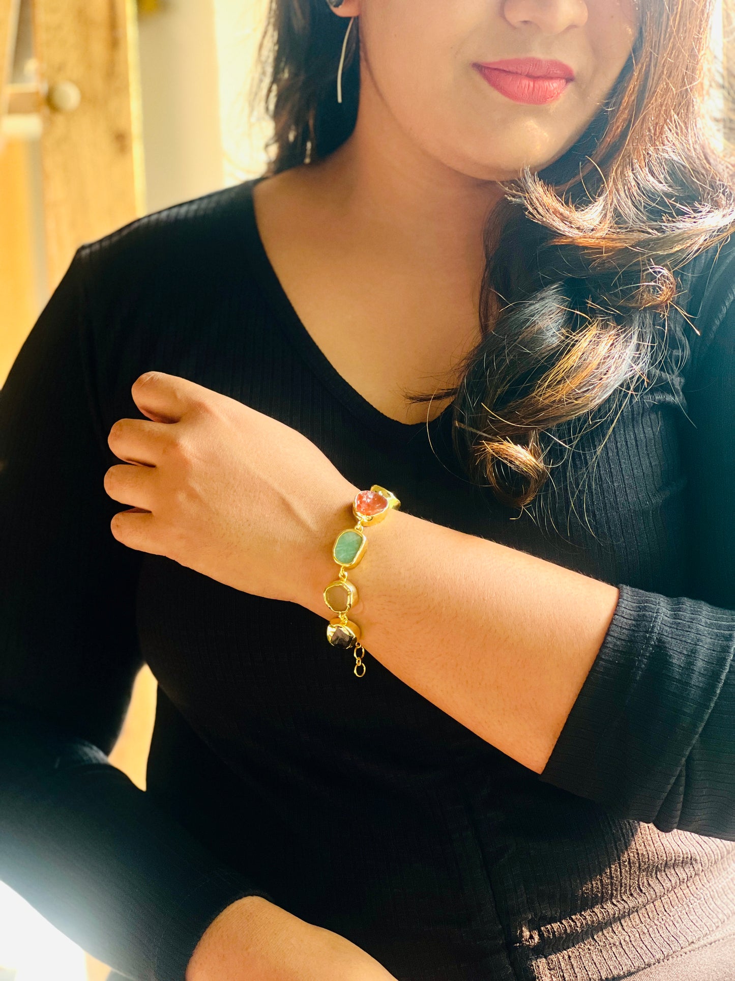 MULTICOLOUR NATURAL STONE BRACELET - bangles