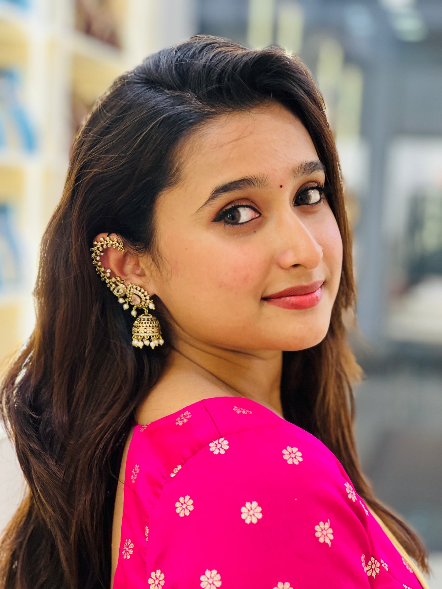Mayura Pink Jhumka Earcuff