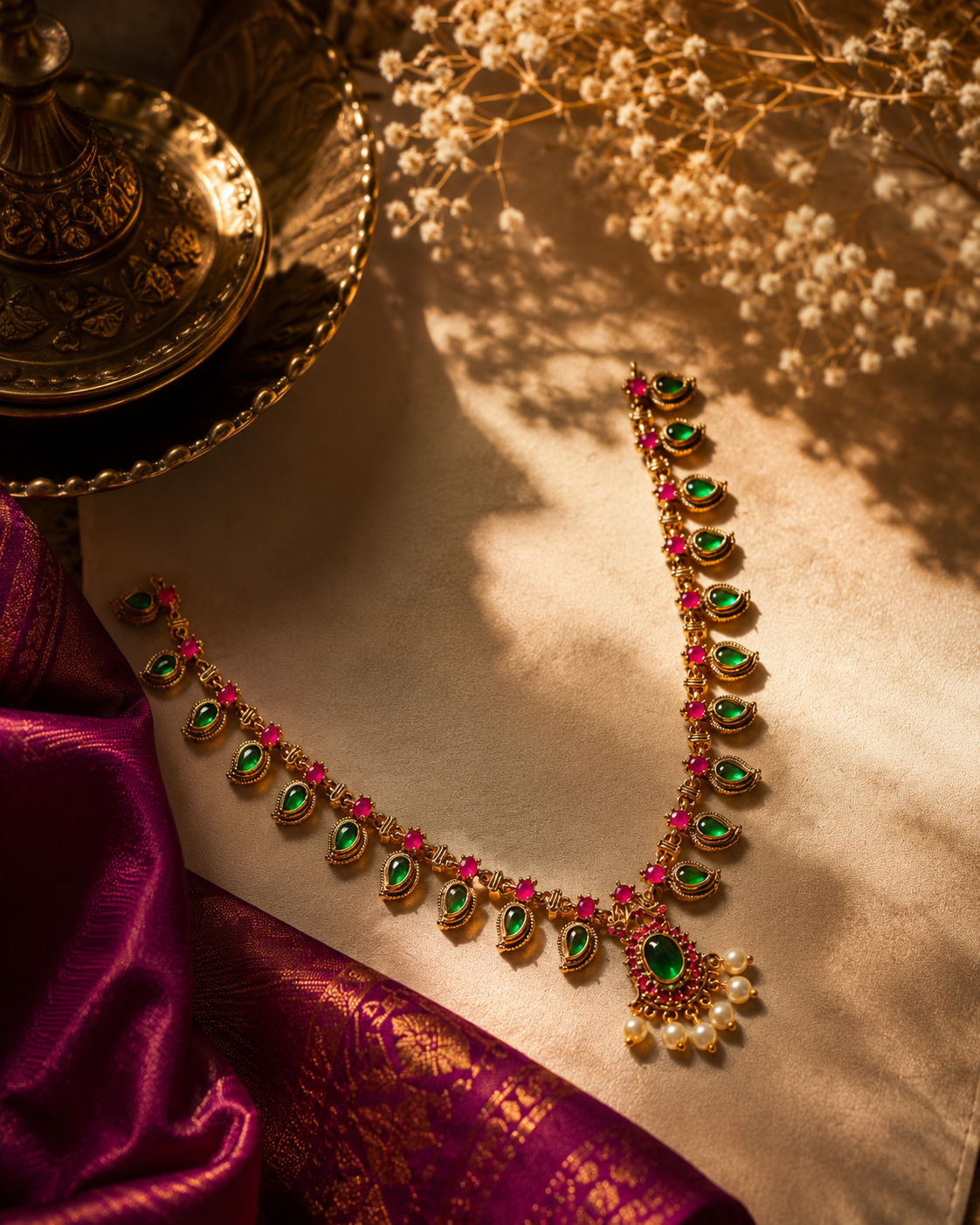 Emerald Pearl Drop Necklace