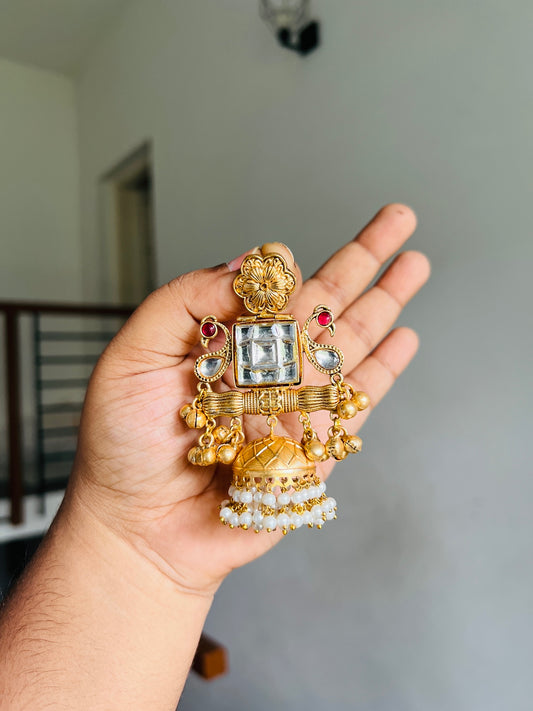 Mayur Kundan Ghungroo Jhumka - Earrings