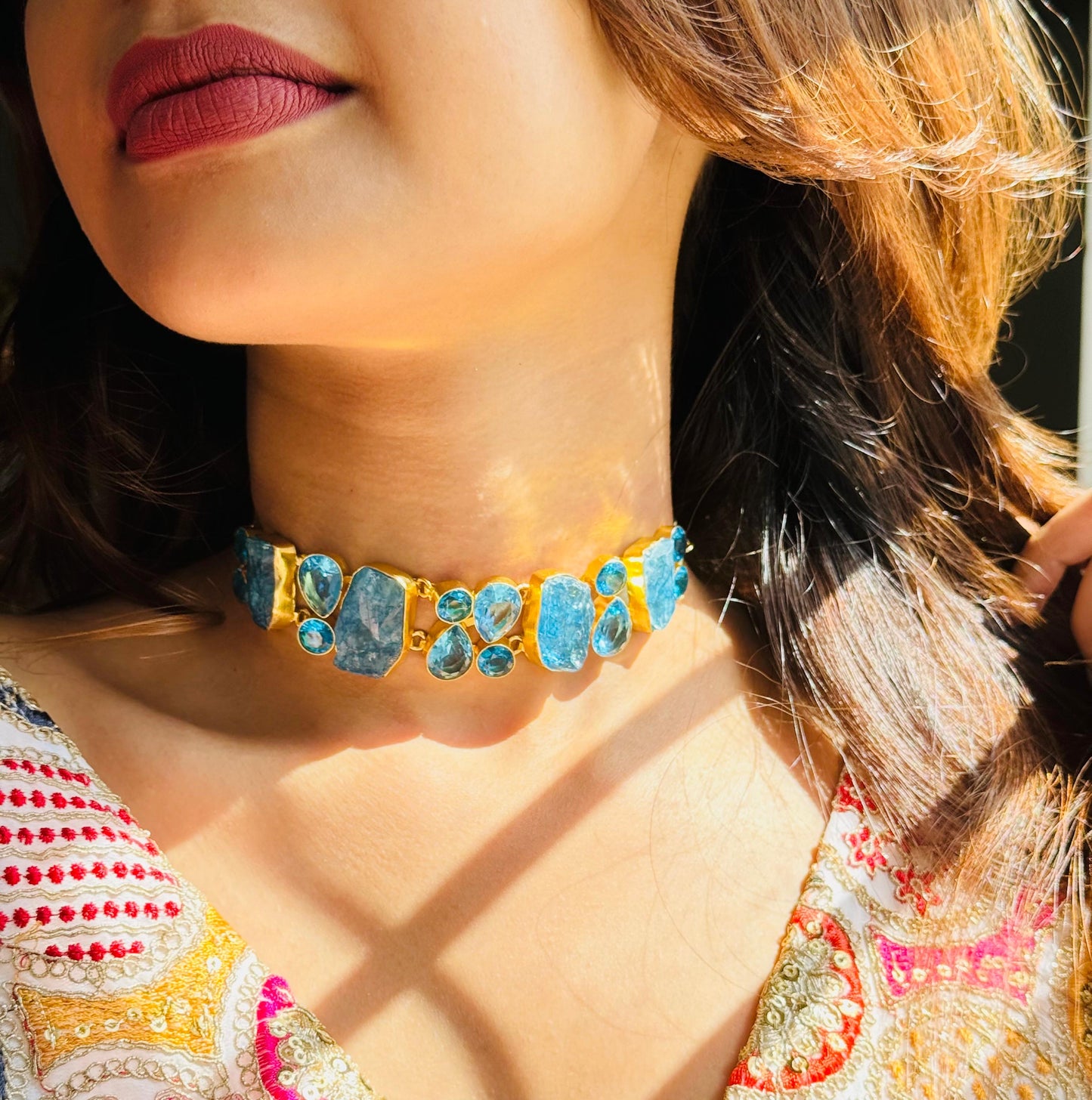 BENNETT AQUA BLUE CHOKER - Neckpiece