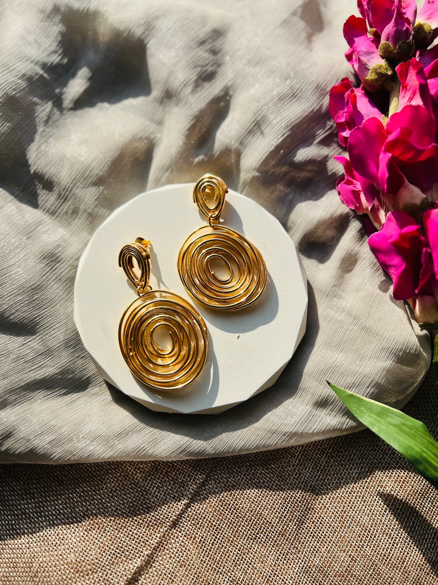 Golden Whorl Drop Earrings