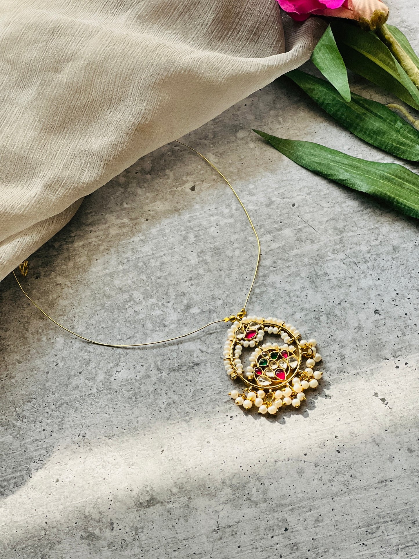 Aarika Pearl Kundan Pendant Invisible Necklace