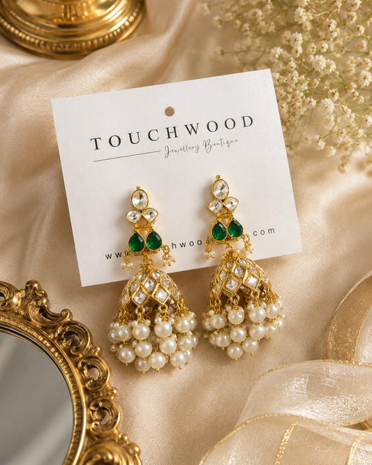 Emerald Pearl Royale Jhumkas