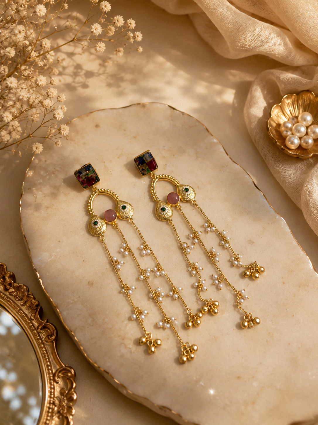 Azure Pearl Cascade Earrings