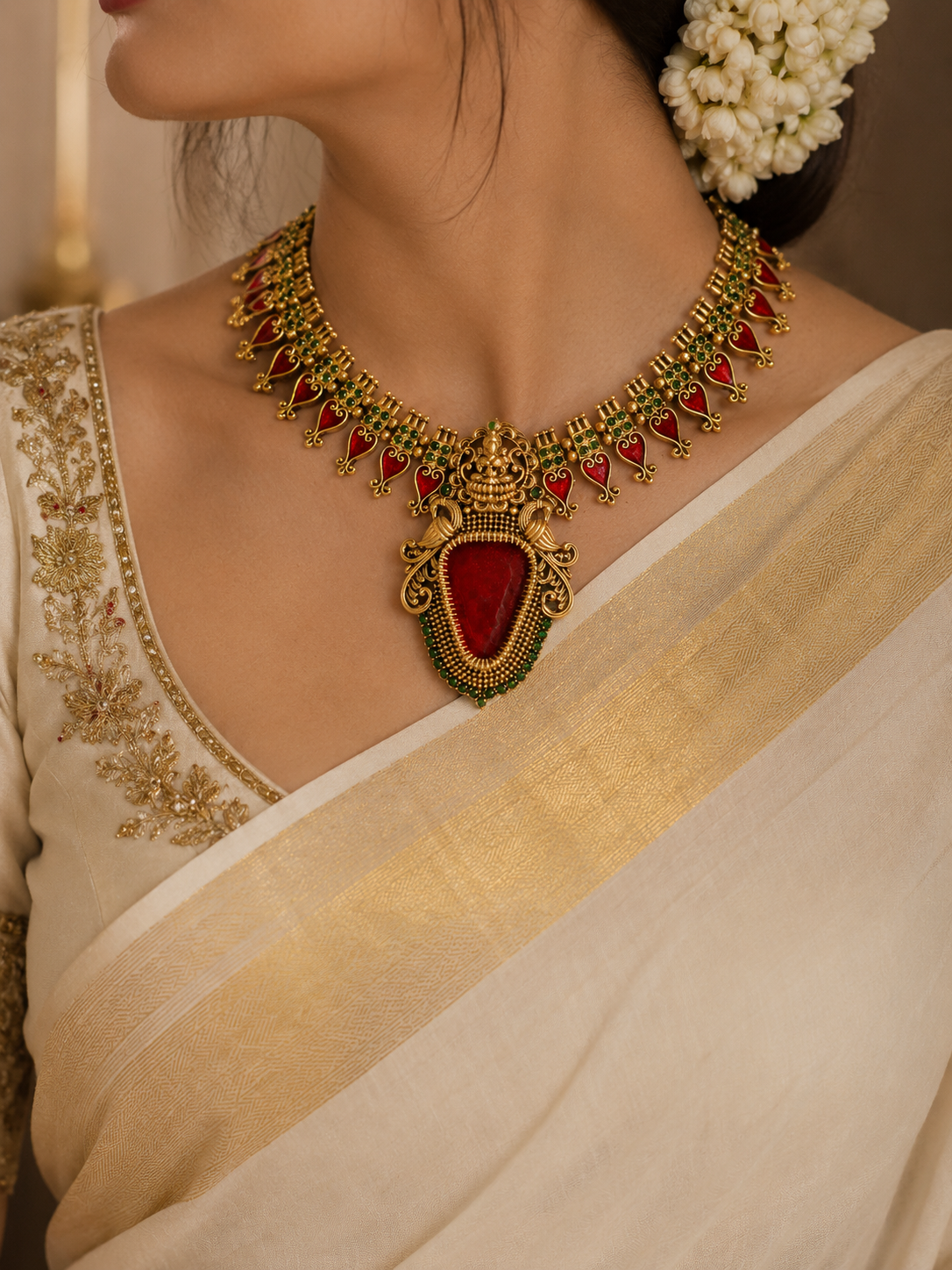 Mayura Ruby Temple Necklace