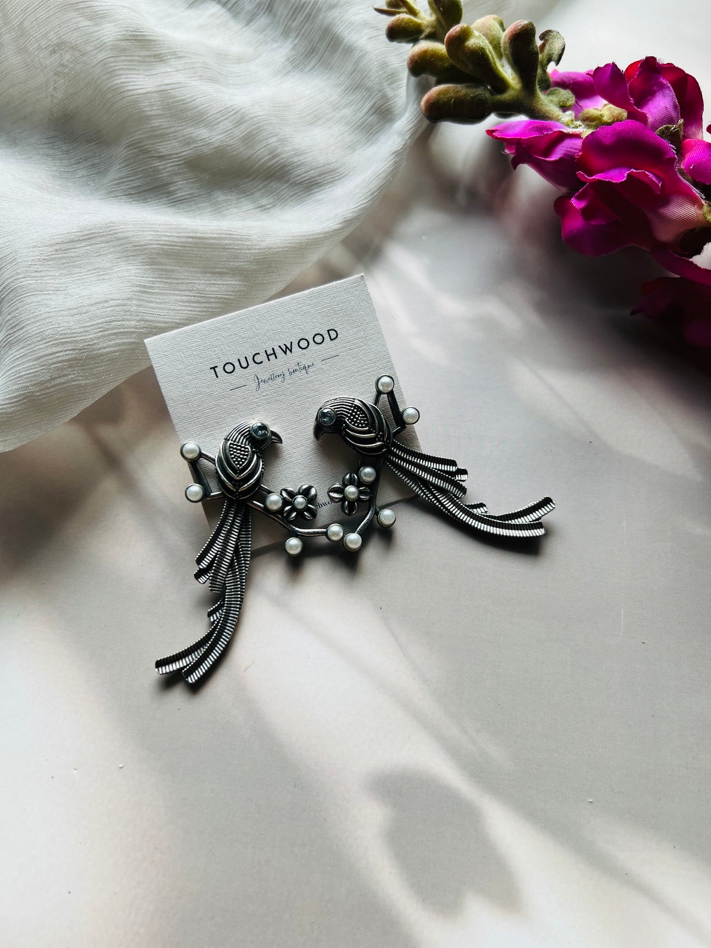 Pearl Wings – Statement Bird Earrings - Earrings