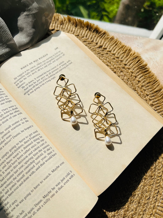 Ivory Grid Drop Earrings