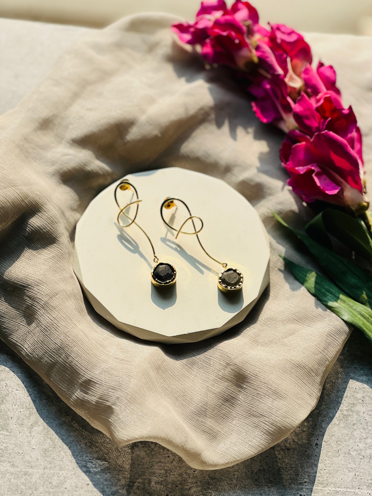 Golden Loop Natural Stone Drop Earrings