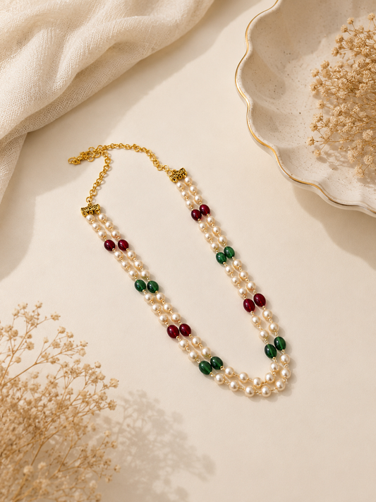 Ruby Emerald Layered Neckpiece