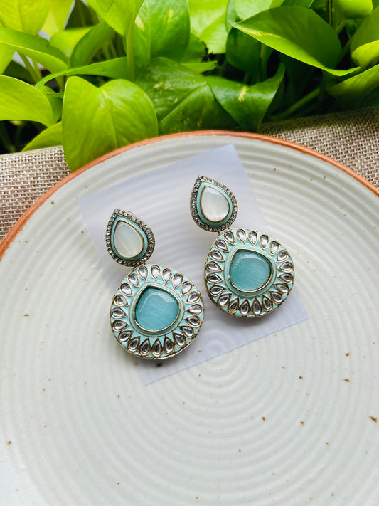 POLKI KUNDAN BLUE EARRING - Earrings