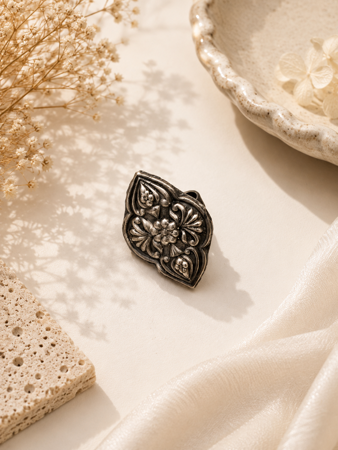 Vanya Floral Oxidized Ring