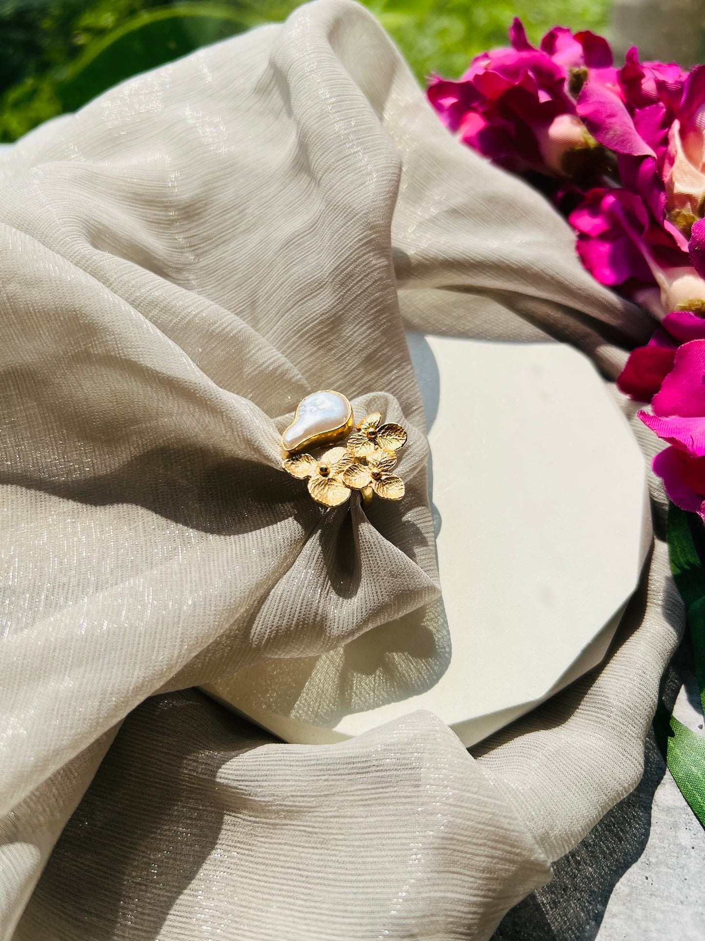 Pearl Bloom Adjustable Ring