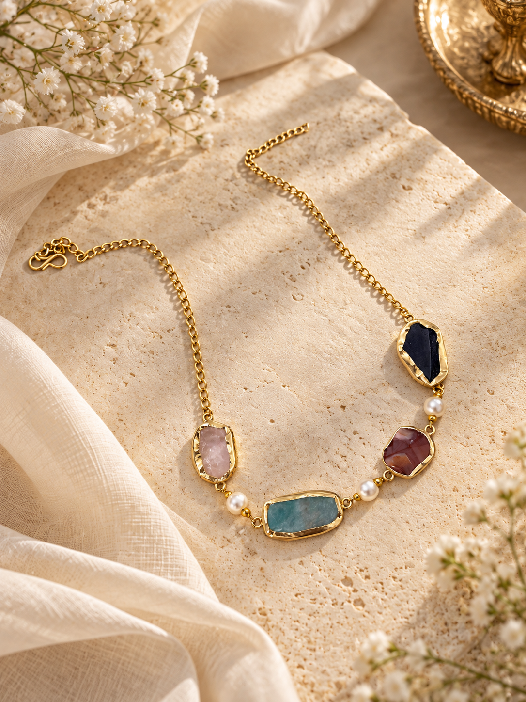 Celeste Multicolour Stone Pearl Choker