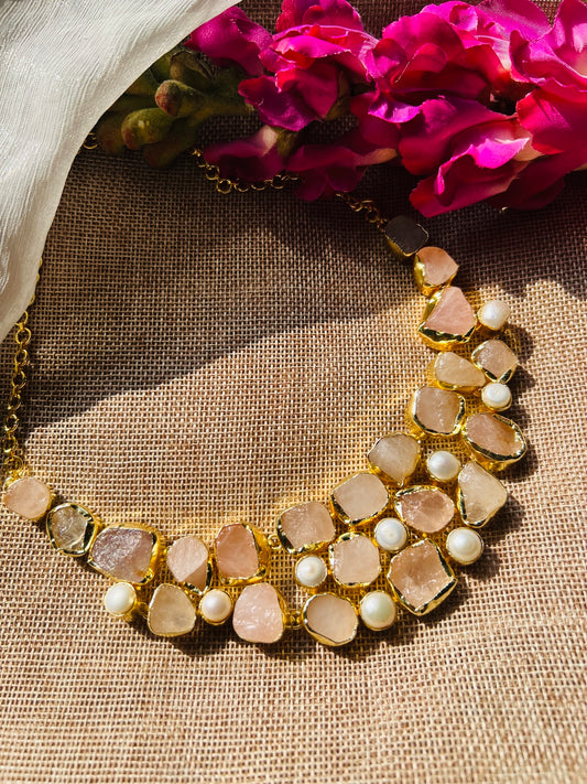 Rose quarts Pearl Necklace - Neckpiece
