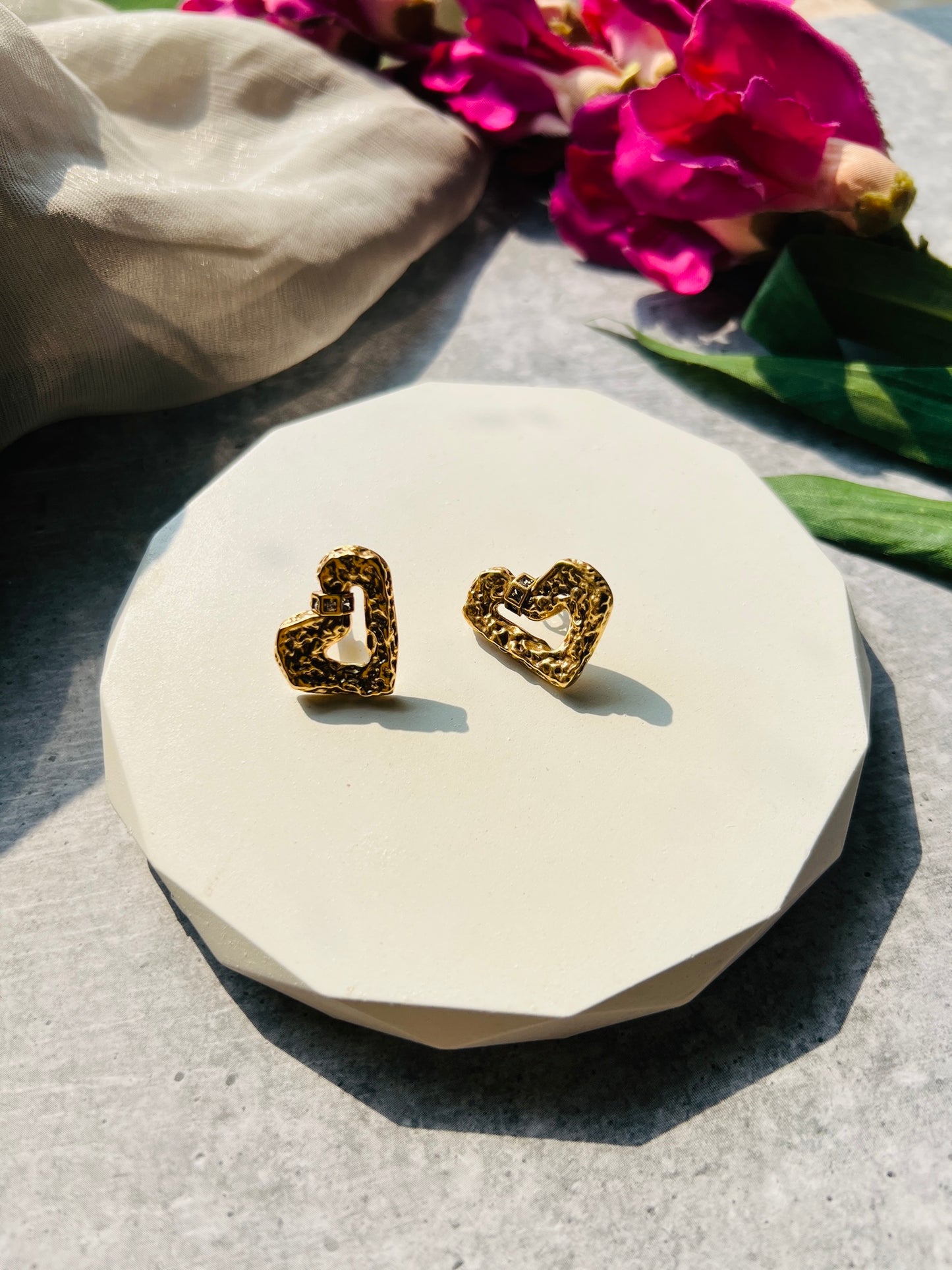 Golden Embrace Heart Studs