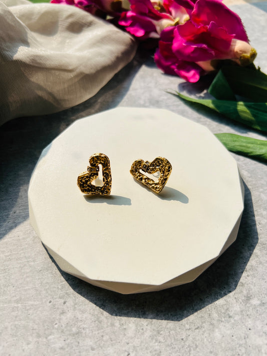 Golden Embrace Heart Studs