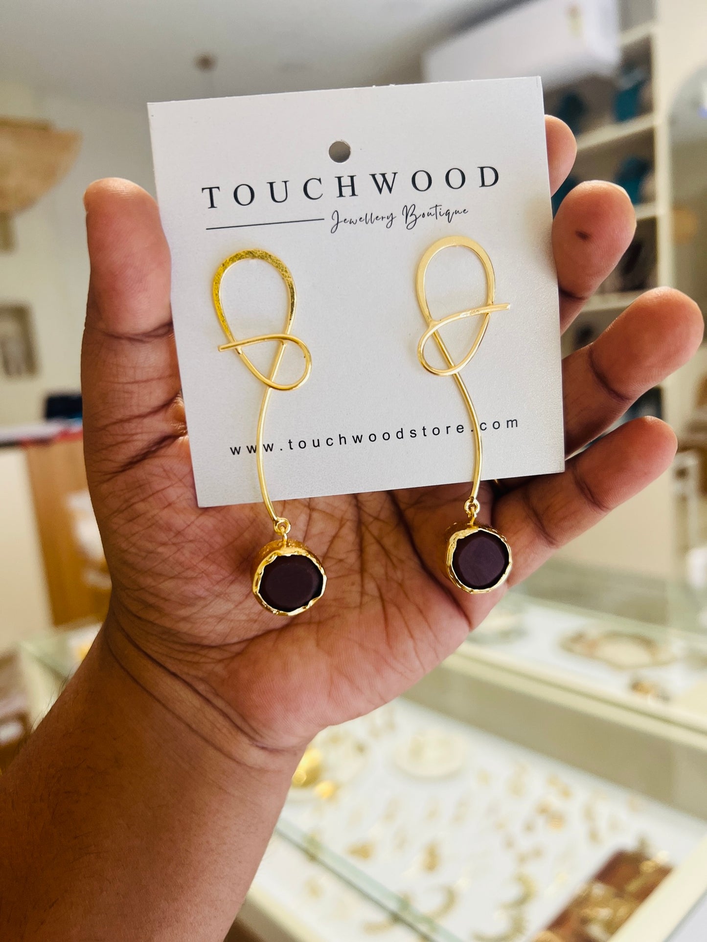 Golden Loop Natural Stone Drop Earrings