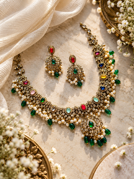 Emerald Royale Multicolour Necklace Set