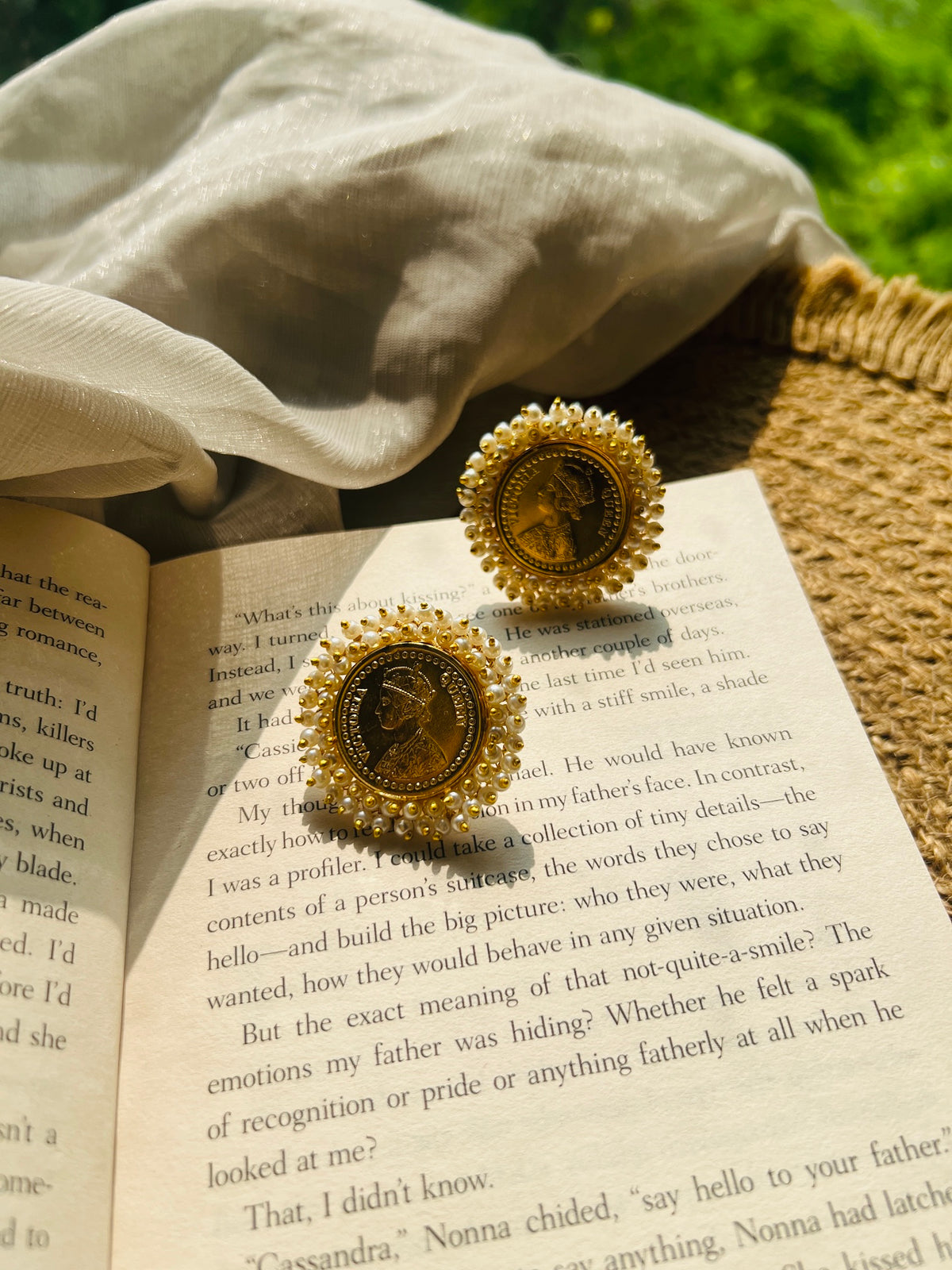 Maharani Coin Pearl Stud Earrings