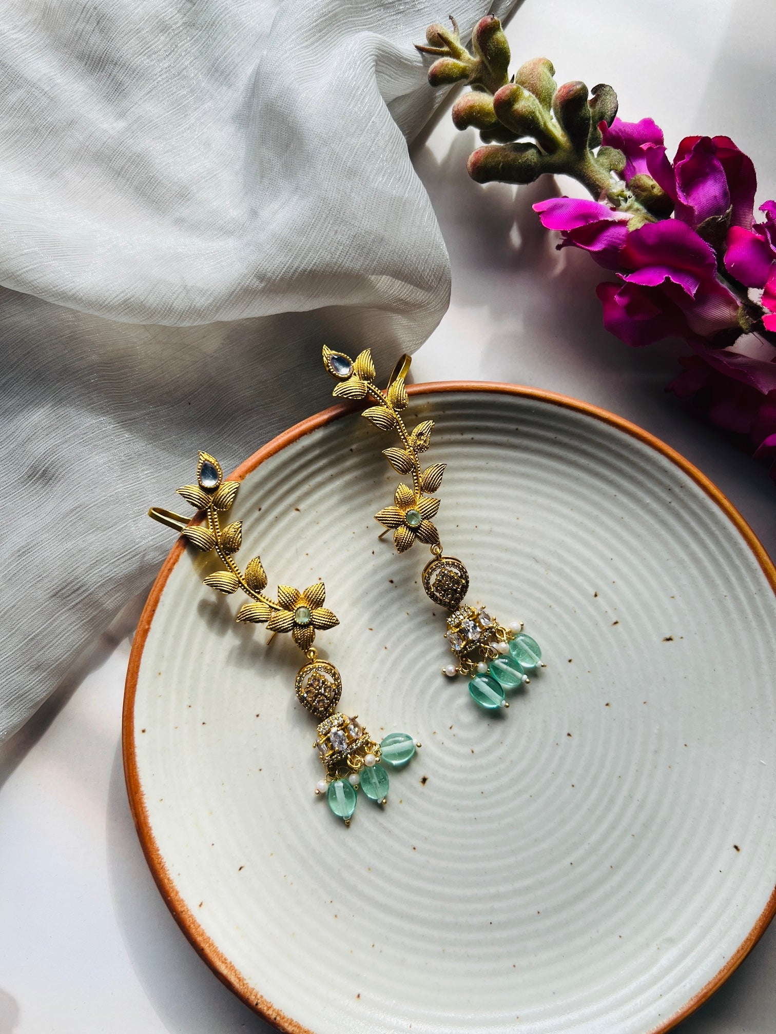 Mint Meadow Jhumka Cuff - Earrings