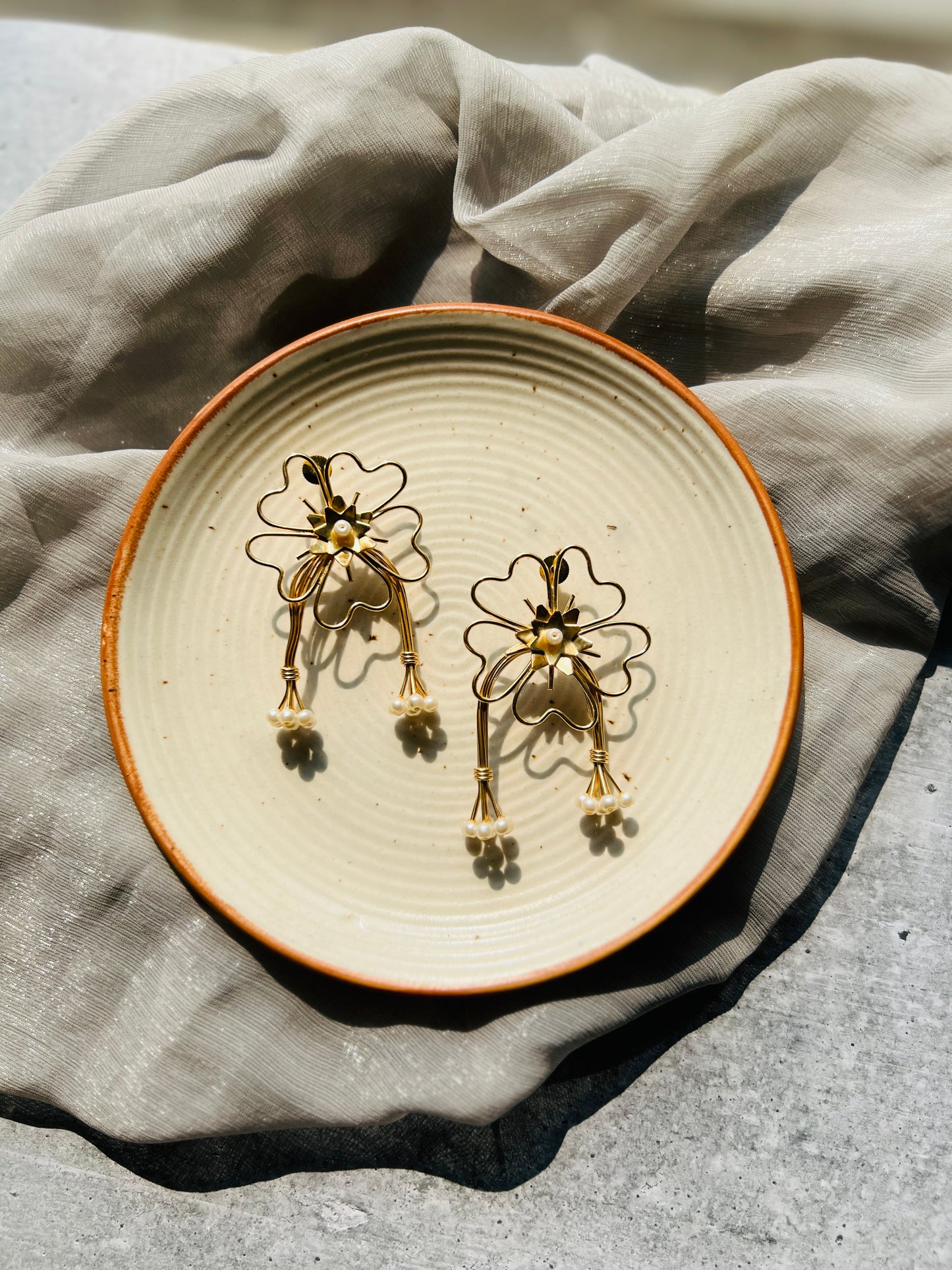 Golden Blossom Pearl Drop Earrings
